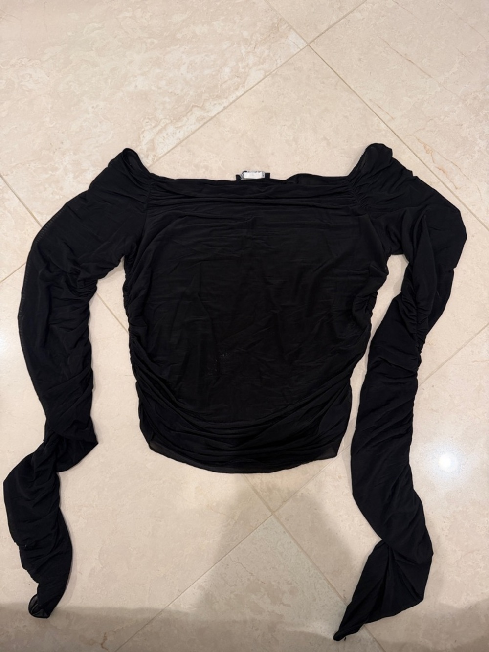 Zara Black Mesh Off-the-Shoulder Long Sleeve Crop Top